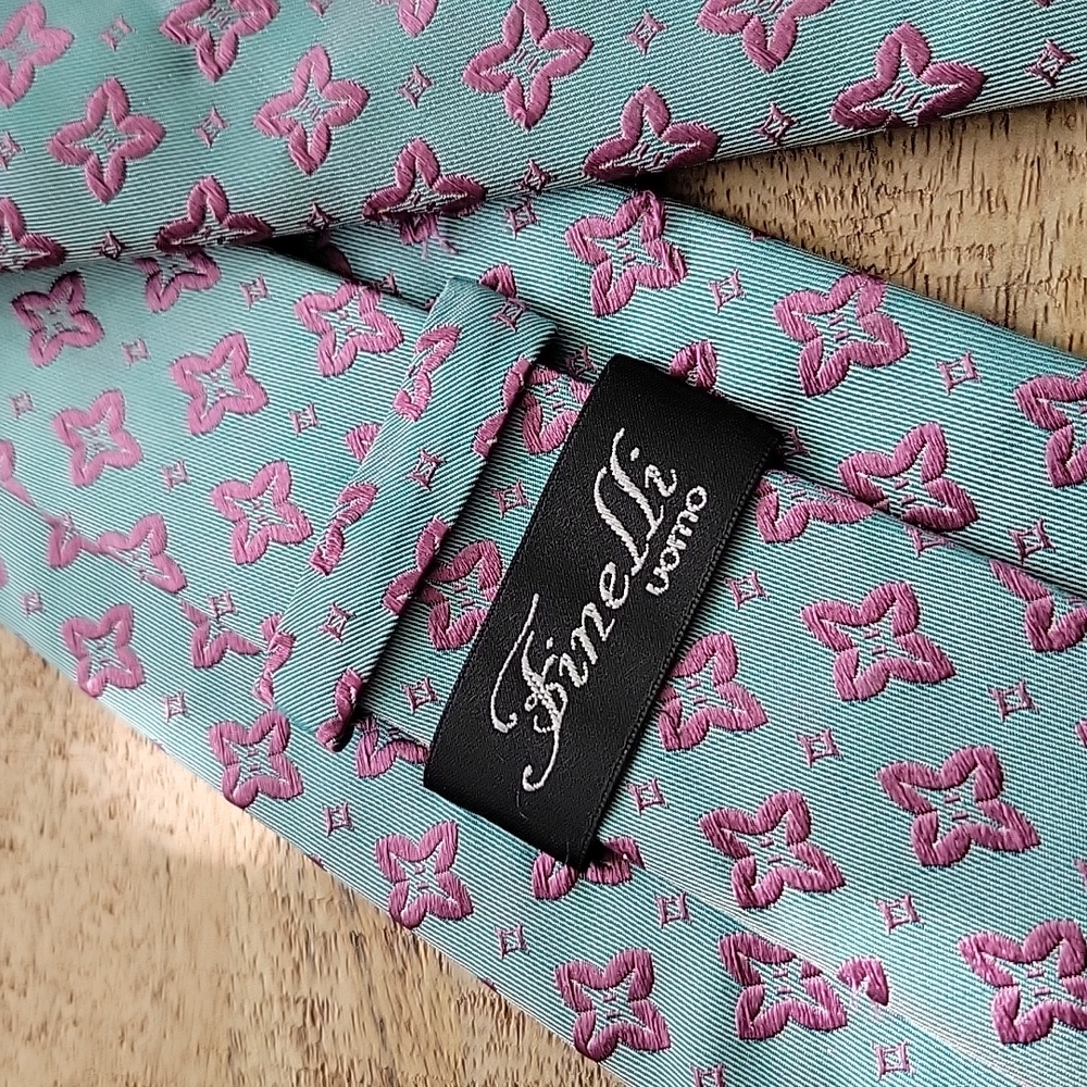 Finelli Fine Silk Hand Made Star Print Blue Tie